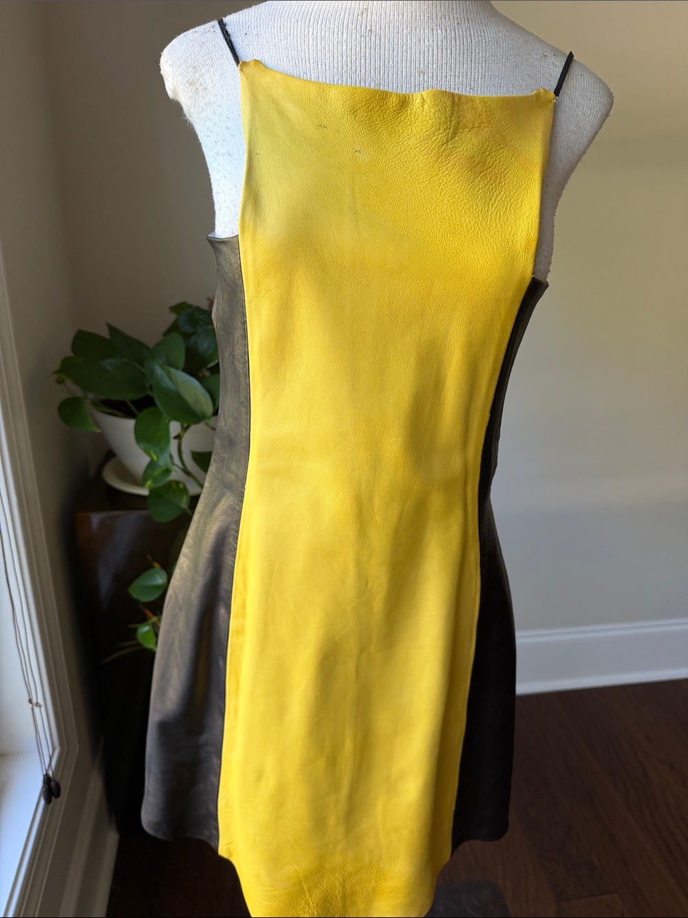 Hand Crafted Yellow and Black Colorblock Mini Slip Dress